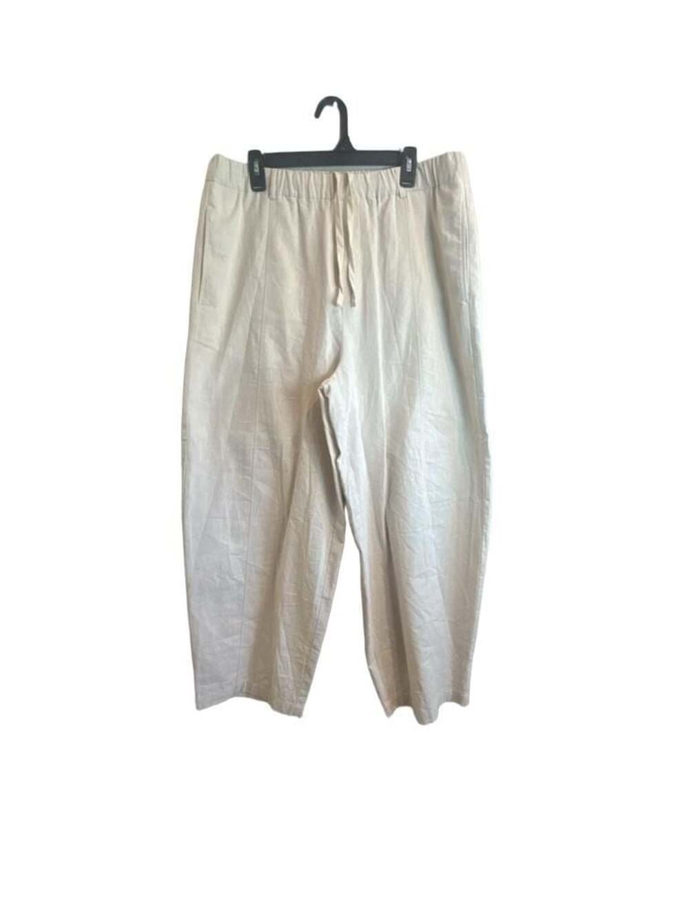 Zara Linen Blend Wide Leg Pants with Contrast Topstitching in Ecru Sz XL
